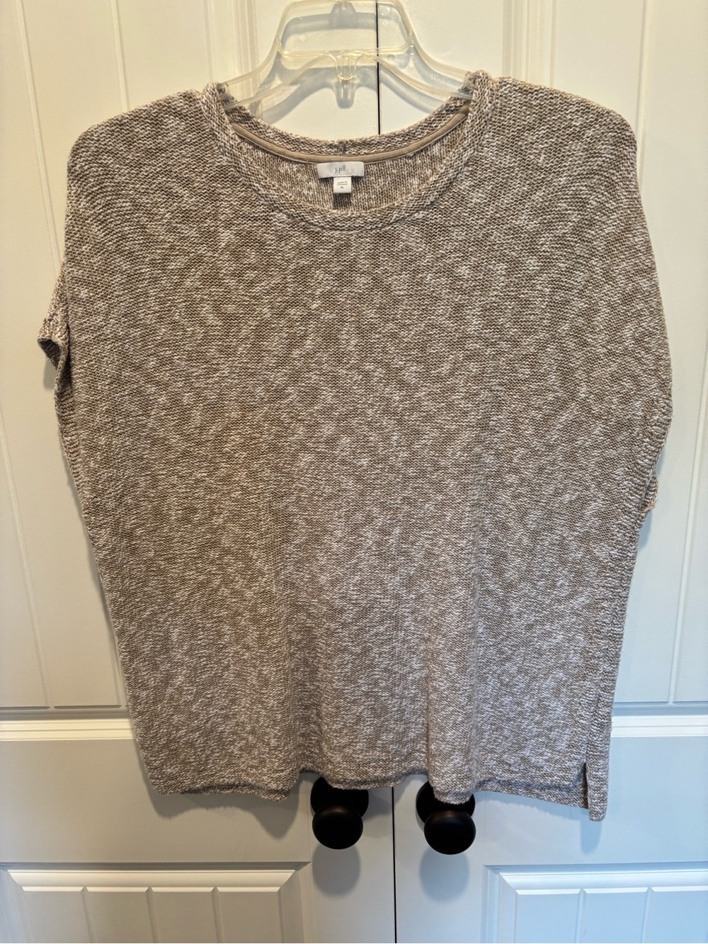 J. Jill Heathered Cream and Taupe Knit Short Sleeve Sweater